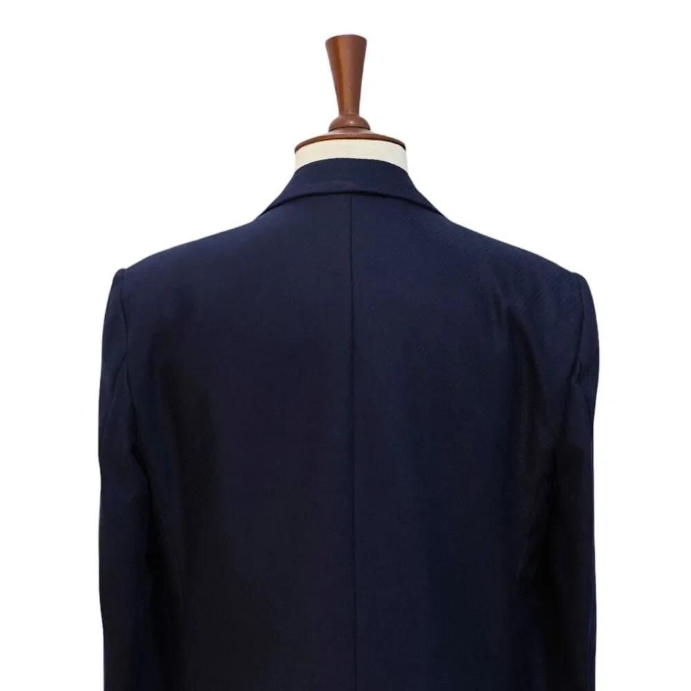 Mens 42R Navy Blue Wool Blazer Hand Embroidered Gold Paisley Tuxedo Suit Jacket
